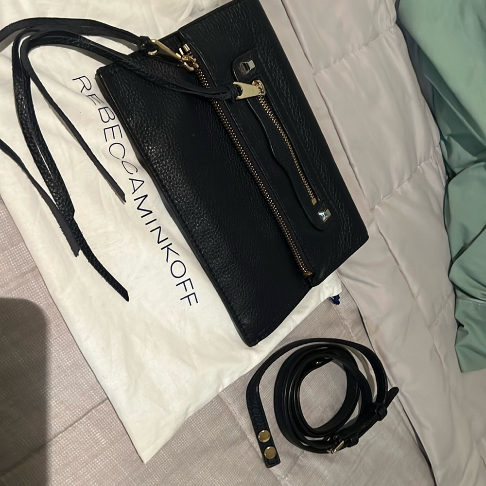 Rebecca Minkoff navy blue leather crossbody and clutch bag with dust bag